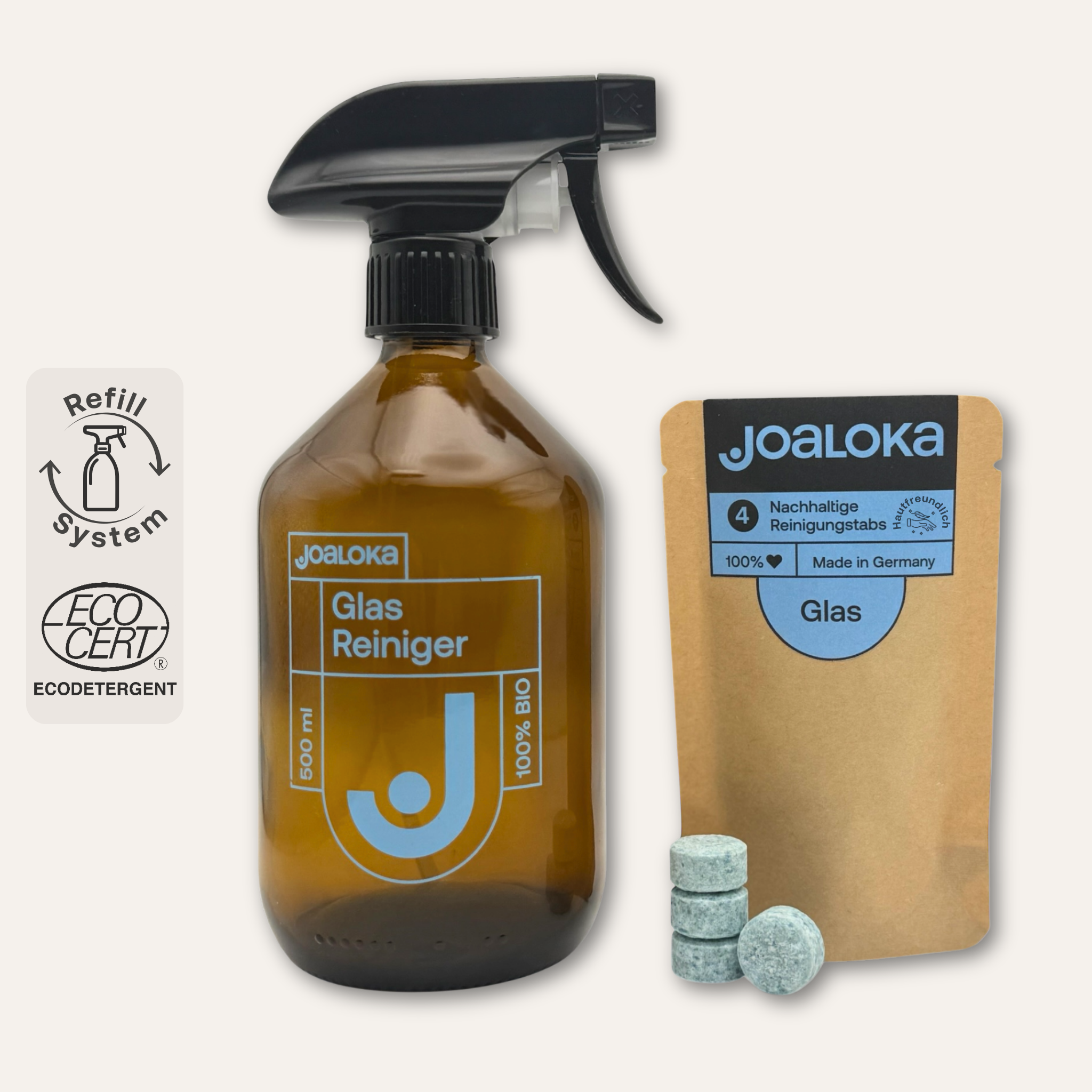joaloka-glasreiniger-set-4-tabs-braunglasflasche-500-ml image 1