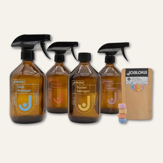 joaloka-starter-set-nachhaltiges-putzen-4-tabs-4-glasflaschen-bodenkonzentrat image 1